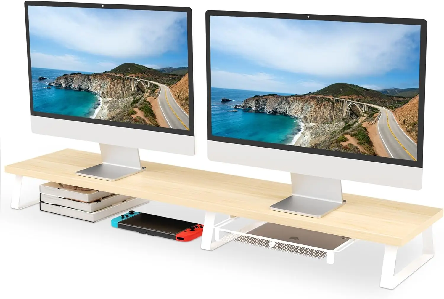 Dual Monitor Stand Riser with Storage Drawer, Wooden Desk Shelf for 2 Screens, PC, Laptop - Oak Finish
Dual Monitor Stand Riser with Storage Drawer, Wooden Desk Shelf for 2 Screens, PC, Laptop - Oak Finish
