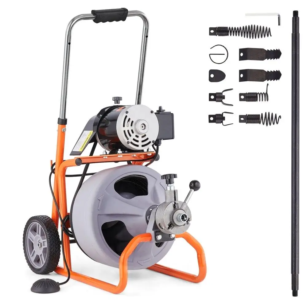 Drain Cleaner Machine 100FT Cable 3/8 Inch Auto Feed Design with Wheels 8 Cutters Heavy Duty for Professional Use
Drain Cleaner Machine 100FT Cable 3/8 Inch Auto Feed Design with Wheels 8 Cutters Heavy Duty for Professional Use