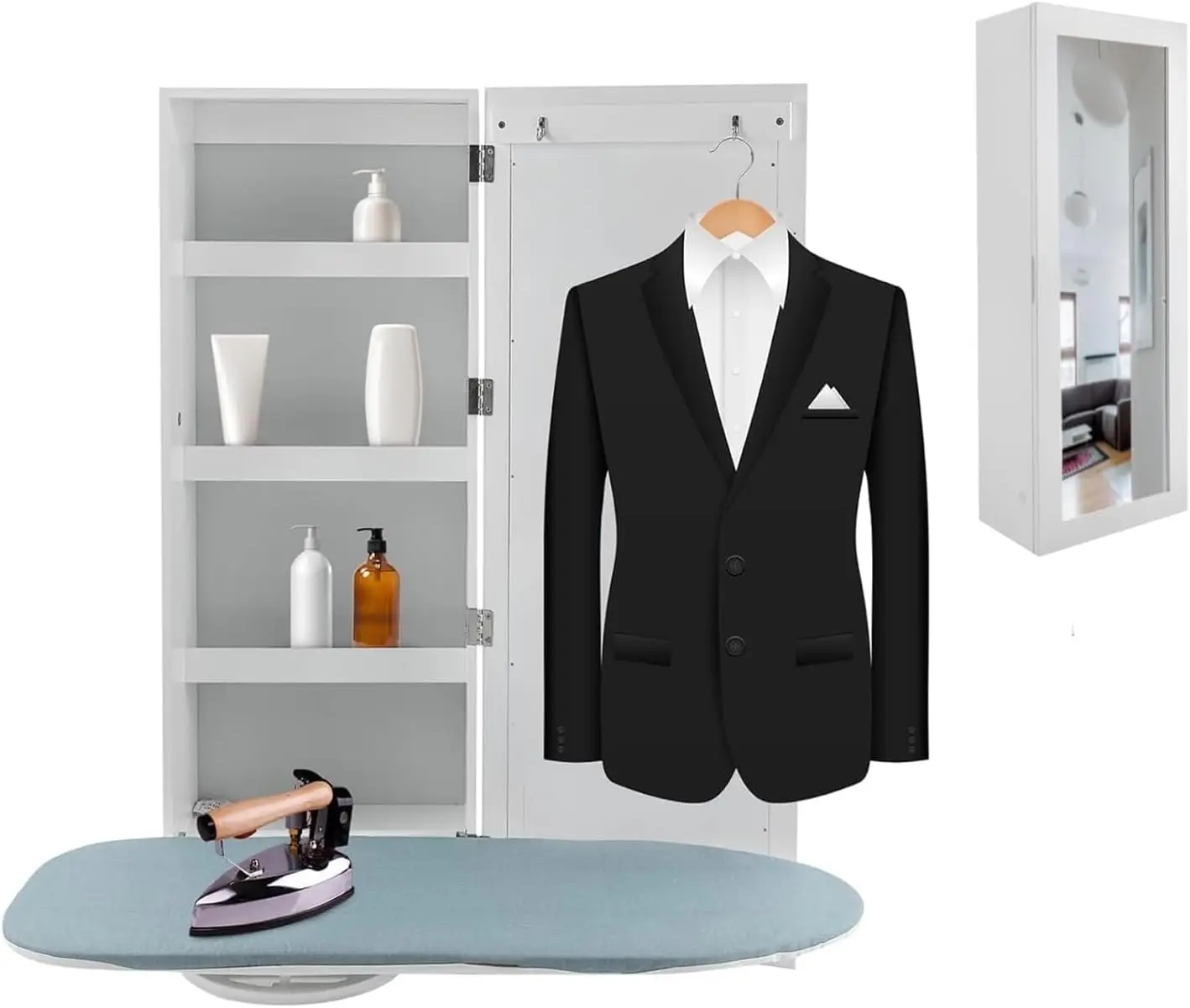 Wall Mounted Ironing Board Cabinet Foldable Swivel Built In Storage With Mirror
Wall Mounted Ironing Board Cabinet Foldable Swivel Built In Storage With Mirror