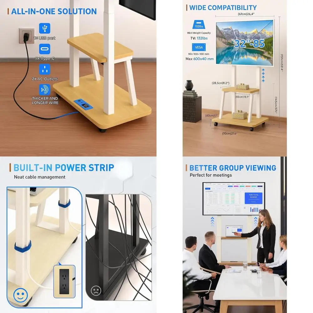 Передвижная тележка для телевизоров 32-80 дюймов с розеткой, подходит для использования на улице и для изогнутых панелей с VESA до 600x400 мм
Передвижная тележка для телевизоров 32-80 дюймов с розеткой, подходит для использования на улице и для изогнутых панелей с VESA до 600x400 мм