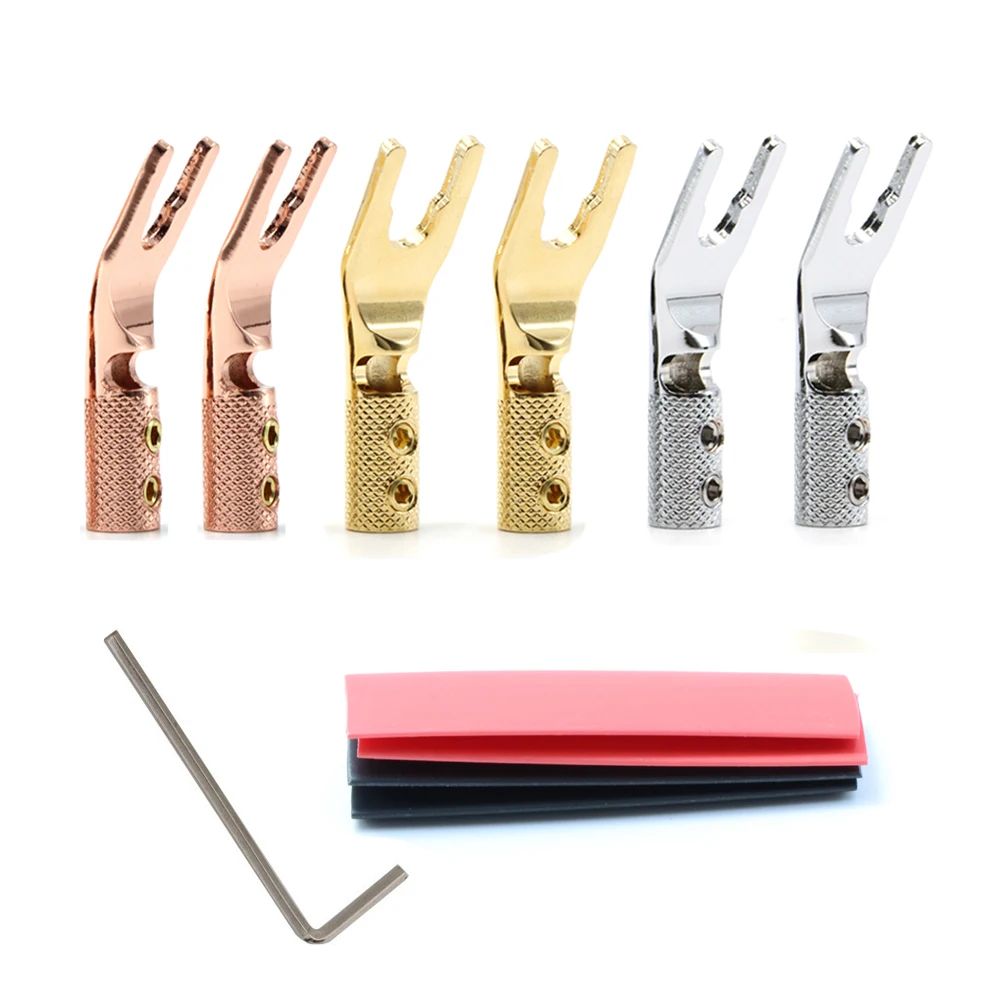 4pcs pure copper Fork Connectors Speaker Cable Lugs Y Flat Connector Double Screw Locking Max. 4.5 mmGold-Plated with Allen Key
4pcs pure copper Fork Connectors Speaker Cable Lugs Y Flat Connector Double Screw Locking Max. 4.5 mmGold-Plated with Allen Key