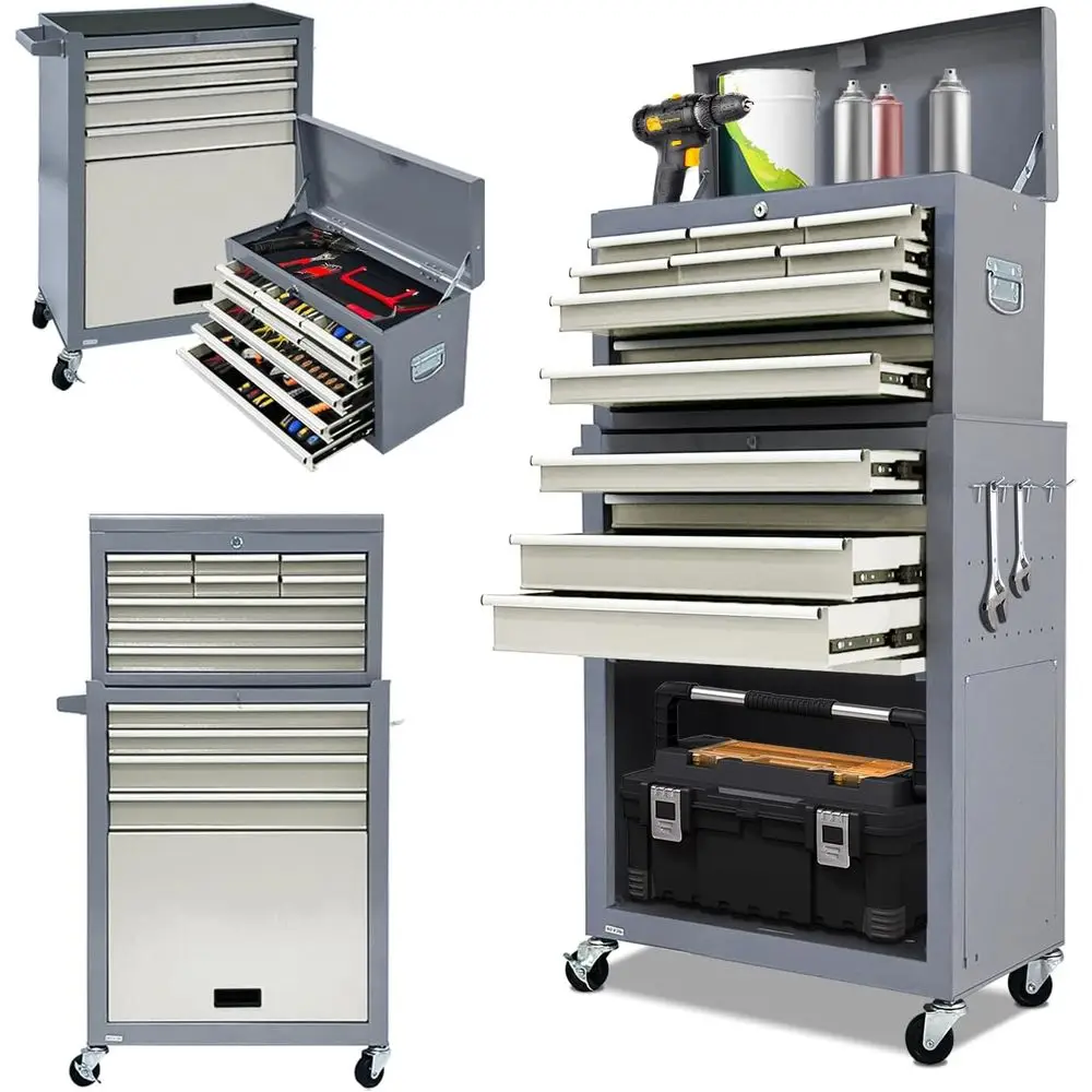 Серый мобильный ящик для инструментов 2-в-1 со съемными ящиками, большой запираемый металлический ящик для инструментов для гаражной мастерской
Серый мобильный ящик для инструментов 2-в-1 со съемными ящиками, большой запираемый металлический ящик для инструментов для гаражной мастерской