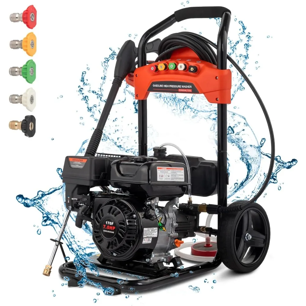 Gas Pressure Washer, 2700 PSI and 2.3 Max GPM, 5 Nozzle Tips 26FT Hose Power Washer with Soap Tank/Spray Gun and Wand, High Pre
Gas Pressure Washer, 2700 PSI and 2.3 Max GPM, 5 Nozzle Tips 26FT Hose Power Washer with Soap Tank/Spray Gun and Wand, High Pre