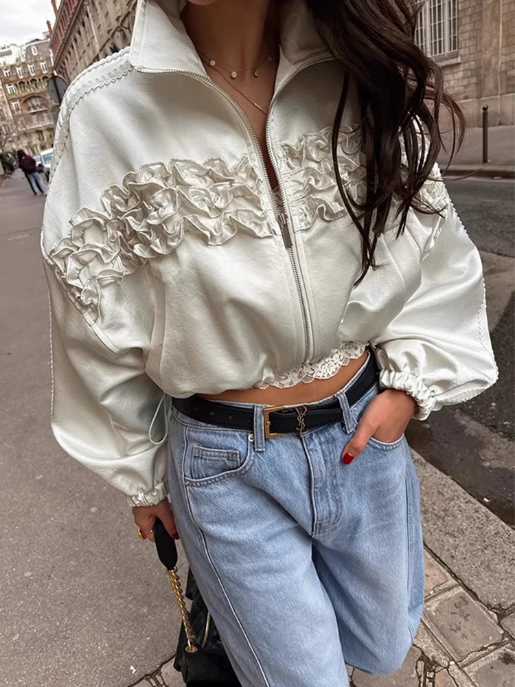 Spring Casual Outerwear Fashion Loose Long Sleeve Women's Short Jacket Folded Ear Mushroom Ruffle Zipper Drawstring Coat
Spring Casual Outerwear Fashion Loose Long Sleeve Women's Short Jacket Folded Ear Mushroom Ruffle Zipper Drawstring Coat