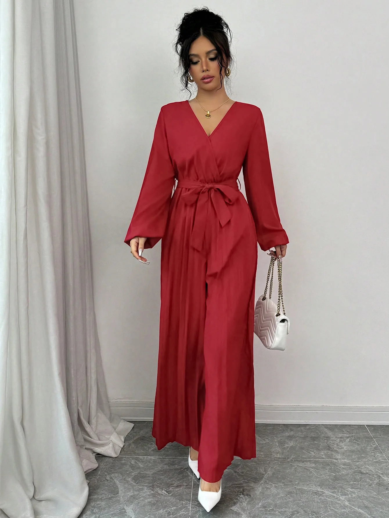 Women's Autumn Winter Romper, Elegant Casual Party, Pleated Long Pants with Belt, V Neck Long Sleeve Wide Leg One-Piece Fashion
Women's Autumn Winter Romper, Elegant Casual Party, Pleated Long Pants with Belt, V Neck Long Sleeve Wide Leg One-Piece Fashion