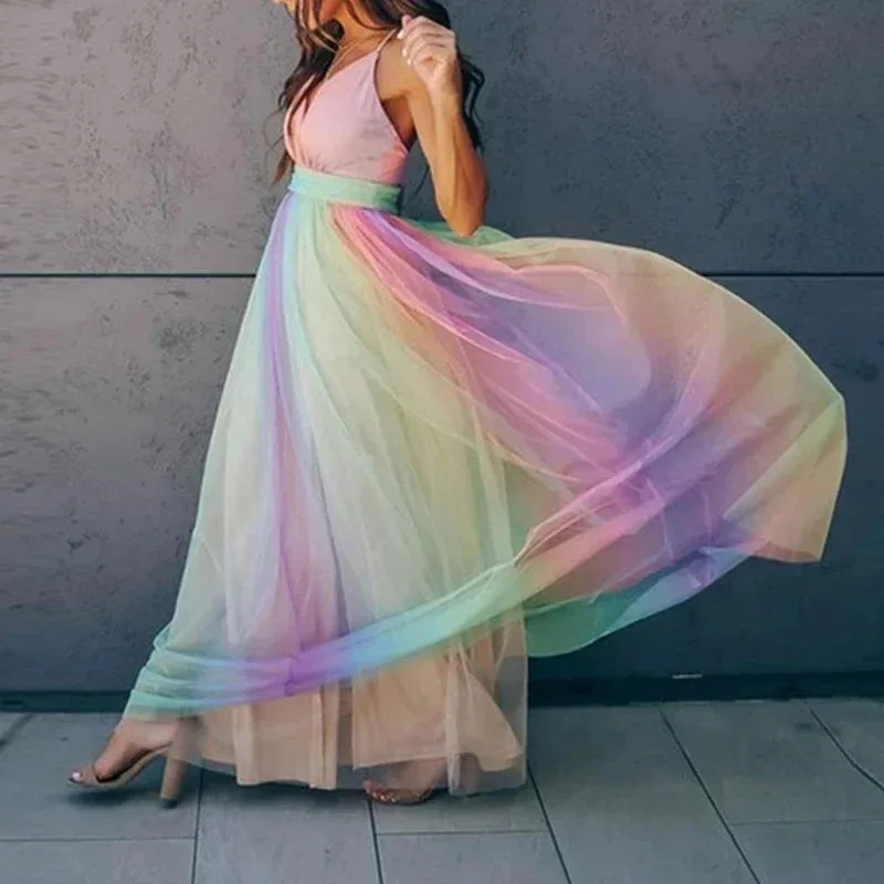 Rainbow Mesh Sling Dress summer clothing for women long beach dress Rainbow mesh slip dress The sling is sexy
Rainbow Mesh Sling Dress summer clothing for women long beach dress Rainbow mesh slip dress The sling is sexy