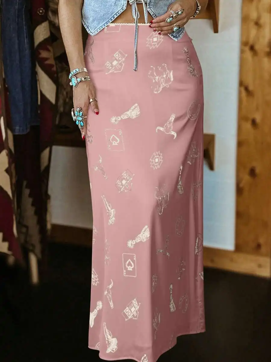Womens Beige Western Style Mustang Print Satin Bodycon Skirt All Season
Womens Beige Western Style Mustang Print Satin Bodycon Skirt All Season