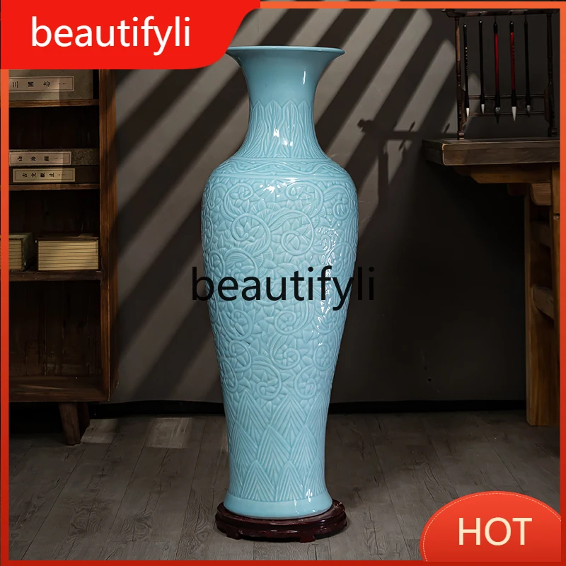 Light luxury carved floor-to-ceiling large vase Jingdezhen ceramic living room flower arrangement Chinese jewelry D80 
Light luxury carved floor-to-ceiling large vase Jingdezhen ceramic living room flower arrangement Chinese jewelry D80