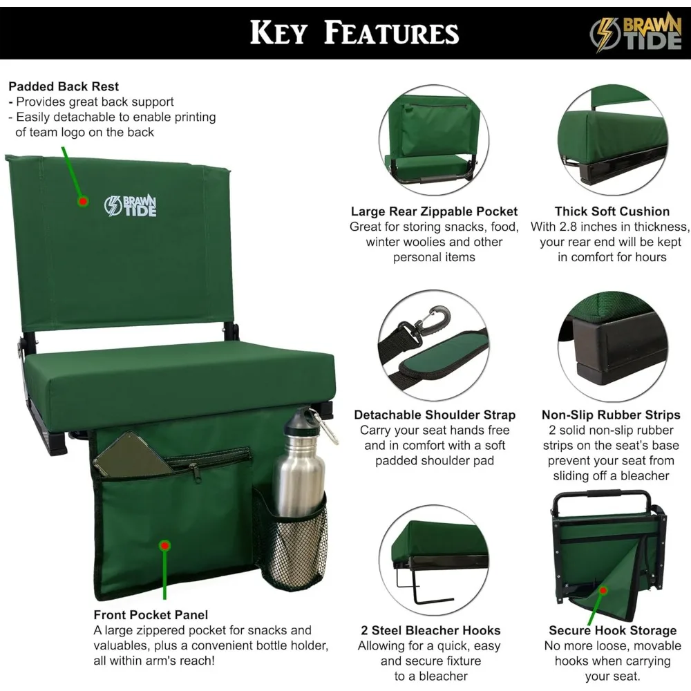 Wide Stadium Seat - Extra Thick Cushion, Great Back Support, Lightweight Chair, Multiple Storage Pockets, Compact
Wide Stadium Seat - Extra Thick Cushion, Great Back Support, Lightweight Chair, Multiple Storage Pockets, Compact