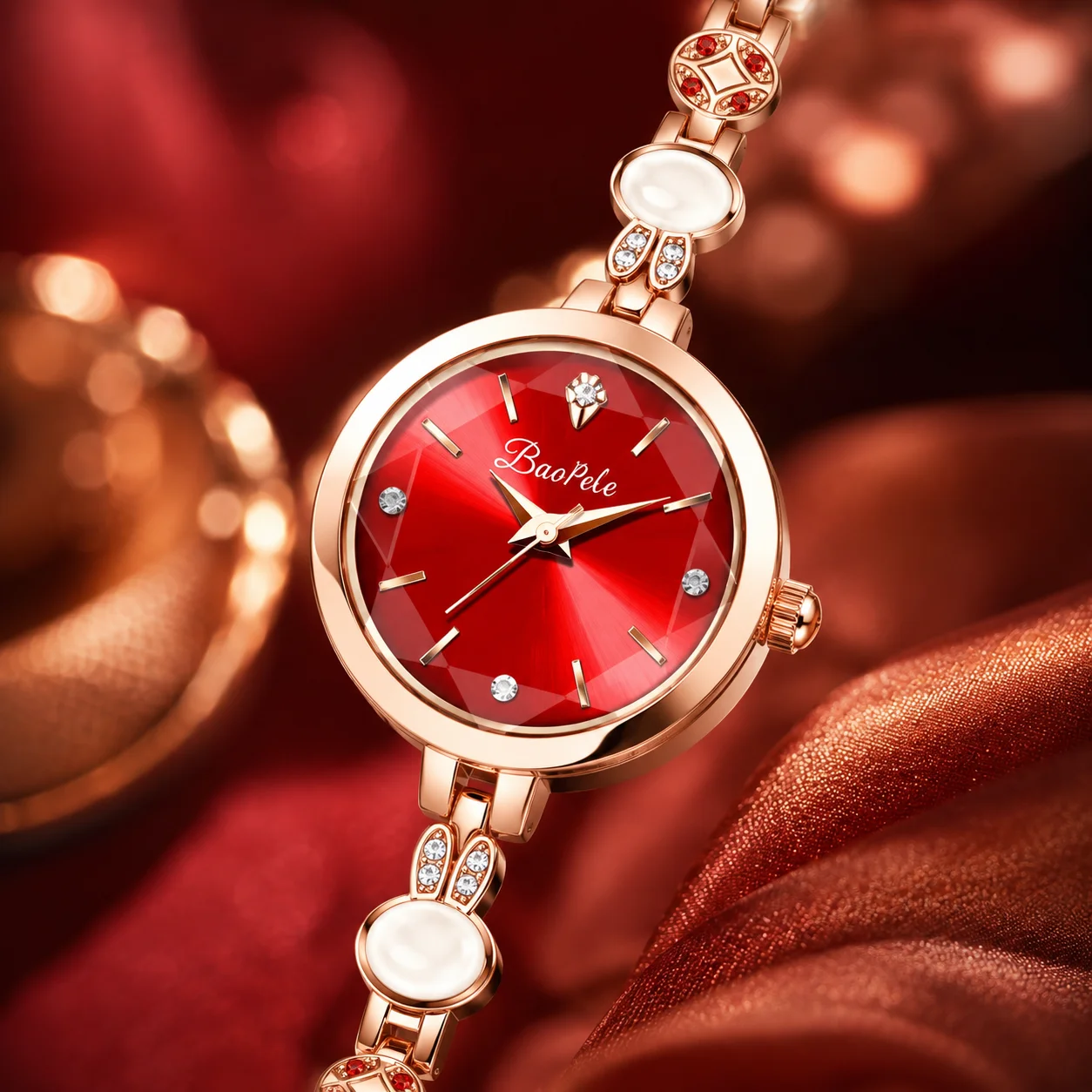 Women's Quartz Watch, Red Dial, Rose Gold Bracelet, Pearl Crystal Decor, Elegant Fashion Wristwatch
Women's Quartz Watch, Red Dial, Rose Gold Bracelet, Pearl Crystal Decor, Elegant Fashion Wristwatch