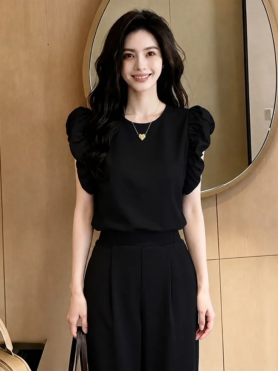 Elegant Black Bubble Sleeve Short Sleeve Top Soft Gentle Summer High-End Feel Slimming Versatile Floral Cardi Casual Women's ...
Elegant Black Bubble Sleeve Short Sleeve Top Soft Gentle Summer High-End Feel Slimming Versatile Floral Cardi Casual Women's ...