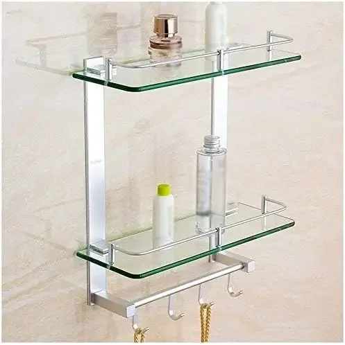 Wall Mounted Two Tier Aluminum Storage Shelf With Hooks For Bathroom Kitchen
Wall Mounted Two Tier Aluminum Storage Shelf With Hooks For Bathroom Kitchen