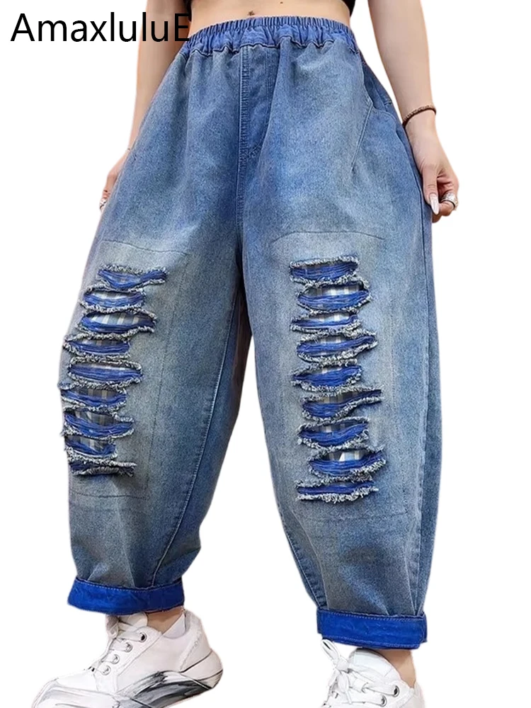 2025 Korean Summer Womens Fashion Holes Design Denim Pants Loose Casual Vintage Ripped Jeans Ladies Classic Punk Harem Trousers
2025 Korean Summer Womens Fashion Holes Design Denim Pants Loose Casual Vintage Ripped Jeans Ladies Classic Punk Harem Trousers