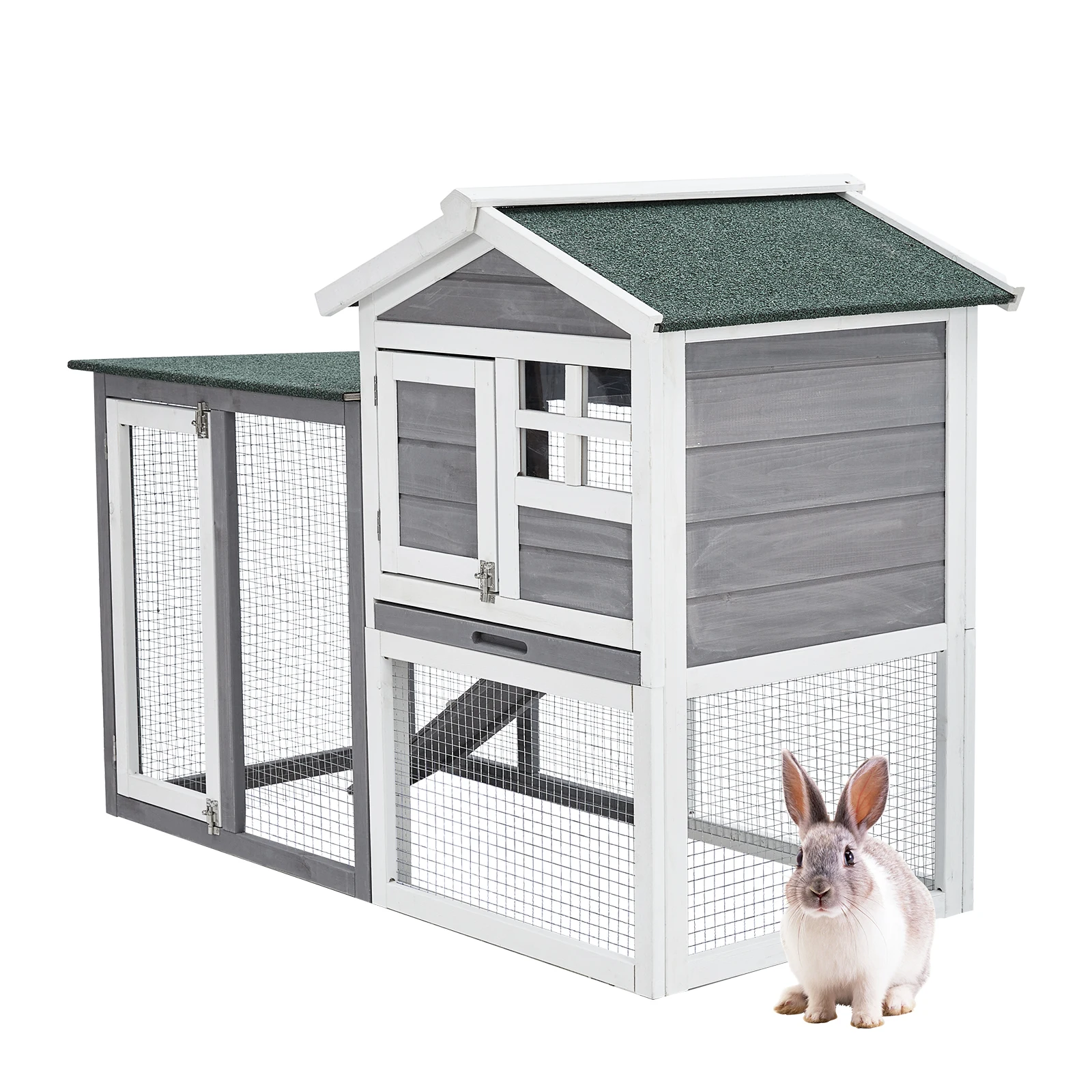 Rabbit Hutch Chicken Coop 48" 2-Tier Wooden Small Pet House with Waterproof Roof, Non-Slip Ramp and 2 Pull-Out Leak-Proof Trays
Rabbit Hutch Chicken Coop 48" 2-Tier Wooden Small Pet House with Waterproof Roof, Non-Slip Ramp and 2 Pull-Out Leak-Proof Trays