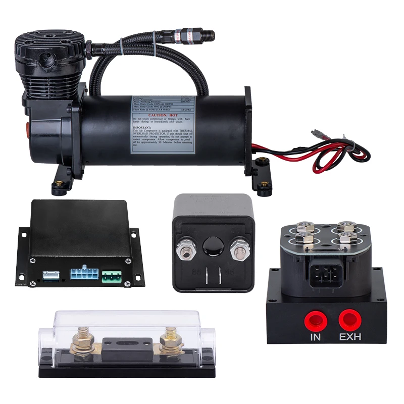 Universal independent electric control system for front and rear wheels 1/4 NPT Pump+4 Position Valve +Control+Fuse+Wire+Relay
Universal independent electric control system for front and rear wheels 1/4 NPT Pump+4 Position Valve +Control+Fuse+Wire+Relay