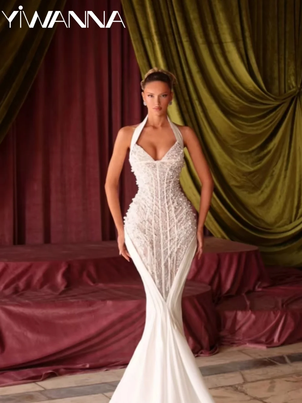 Dreamy Shimmering Pearls Wedding Dress Sexy Halter Sleeveless Bridal Gown Customized Exquisite Dresses For Bride
Dreamy Shimmering Pearls Wedding Dress Sexy Halter Sleeveless Bridal Gown Customized Exquisite Dresses For Bride