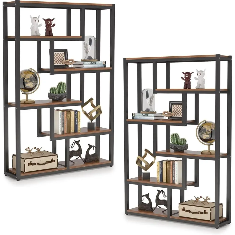 Vintage 6-Tier Etagere Bookshelf, 69 Tall, Staggered Shelves, Metal Frame, Walnut Finish
Vintage 6-Tier Etagere Bookshelf, 69 Tall, Staggered Shelves, Metal Frame, Walnut Finish