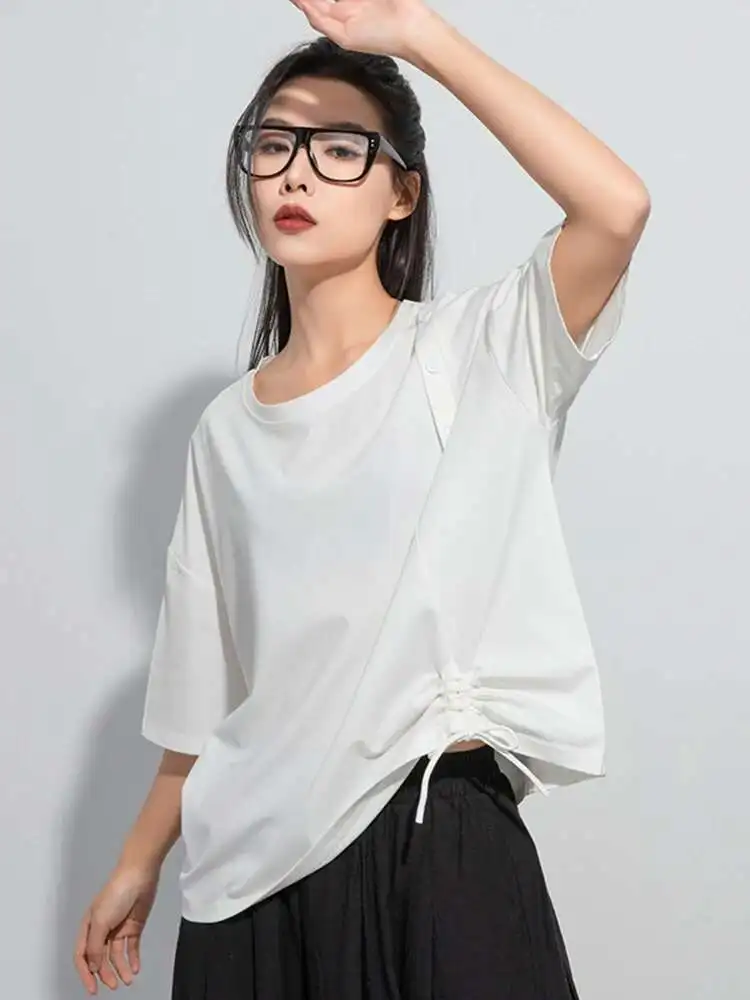 Women Balck Drawstring Irregular Big Size Casual T-shirt New Round Neck Half Sleeve Fashion Spring Summer
Women Balck Drawstring Irregular Big Size Casual T-shirt New Round Neck Half Sleeve Fashion Spring Summer