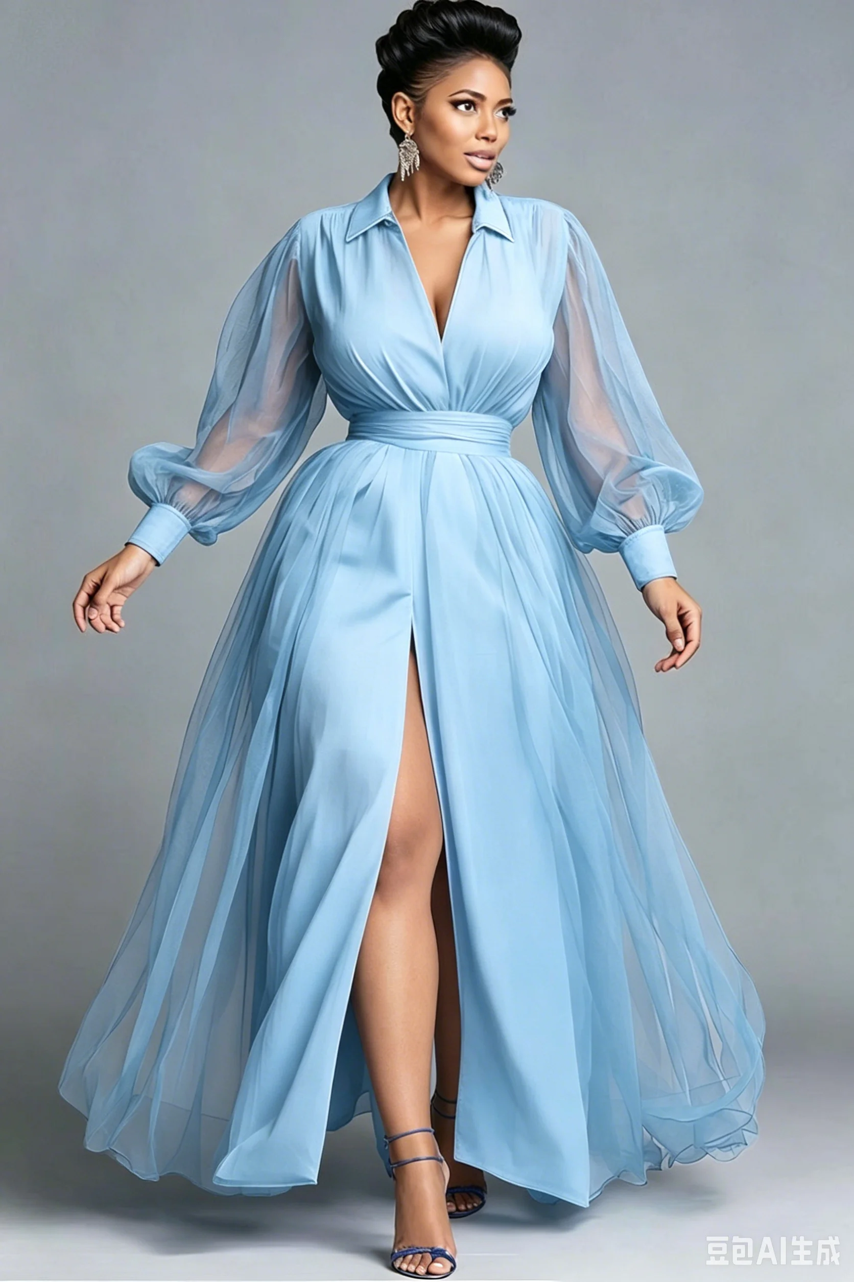 Collared Puff Sleeve Tulle Maxi Dress Wrap V Neck High Slit Chiffon Evening Gown Plus Size Flowy Formal Party Dress for Women
Collared Puff Sleeve Tulle Maxi Dress Wrap V Neck High Slit Chiffon Evening Gown Plus Size Flowy Formal Party Dress for Women