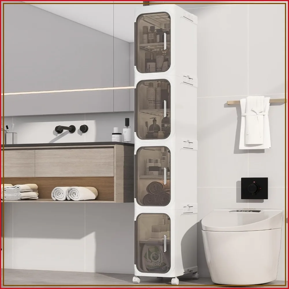 4-Tier Slim Bathroom Storage Cabinet, Foldable, White, Space-Saving
4-Tier Slim Bathroom Storage Cabinet, Foldable, White, Space-Saving