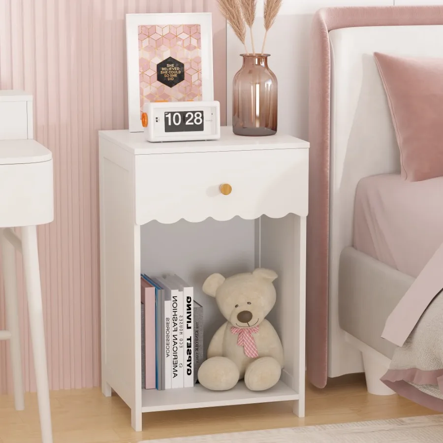 Elegant Open Shelf Nightstand with Drawer Storage for Kid's Room Bedside Bedroom Snow White
Elegant Open Shelf Nightstand with Drawer Storage for Kid's Room Bedside Bedroom Snow White