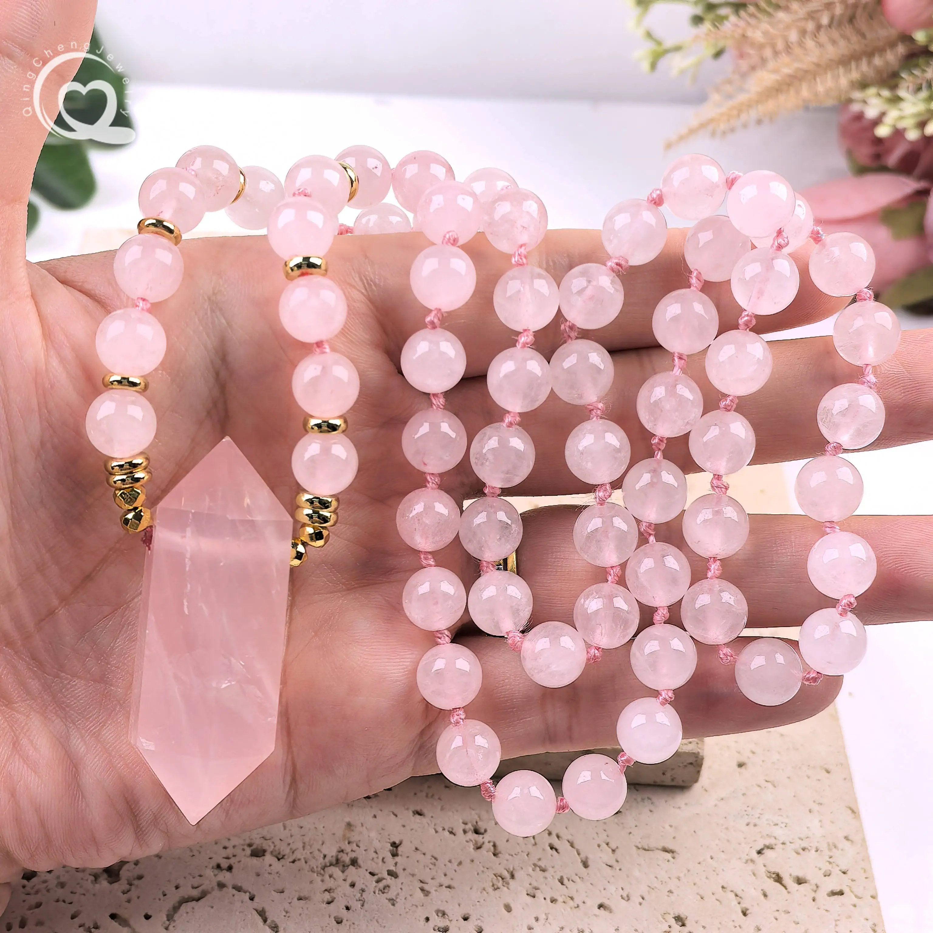 Rose Quartz Double Point Pendants Mala Necklace Knot Handmade Pink Crystal 8mm Round Beads Yoga Prayer Women Jewelry Gift,QC0205
Rose Quartz Double Point Pendants Mala Necklace Knot Handmade Pink Crystal 8mm Round Beads Yoga Prayer Women Jewelry Gift,QC0205