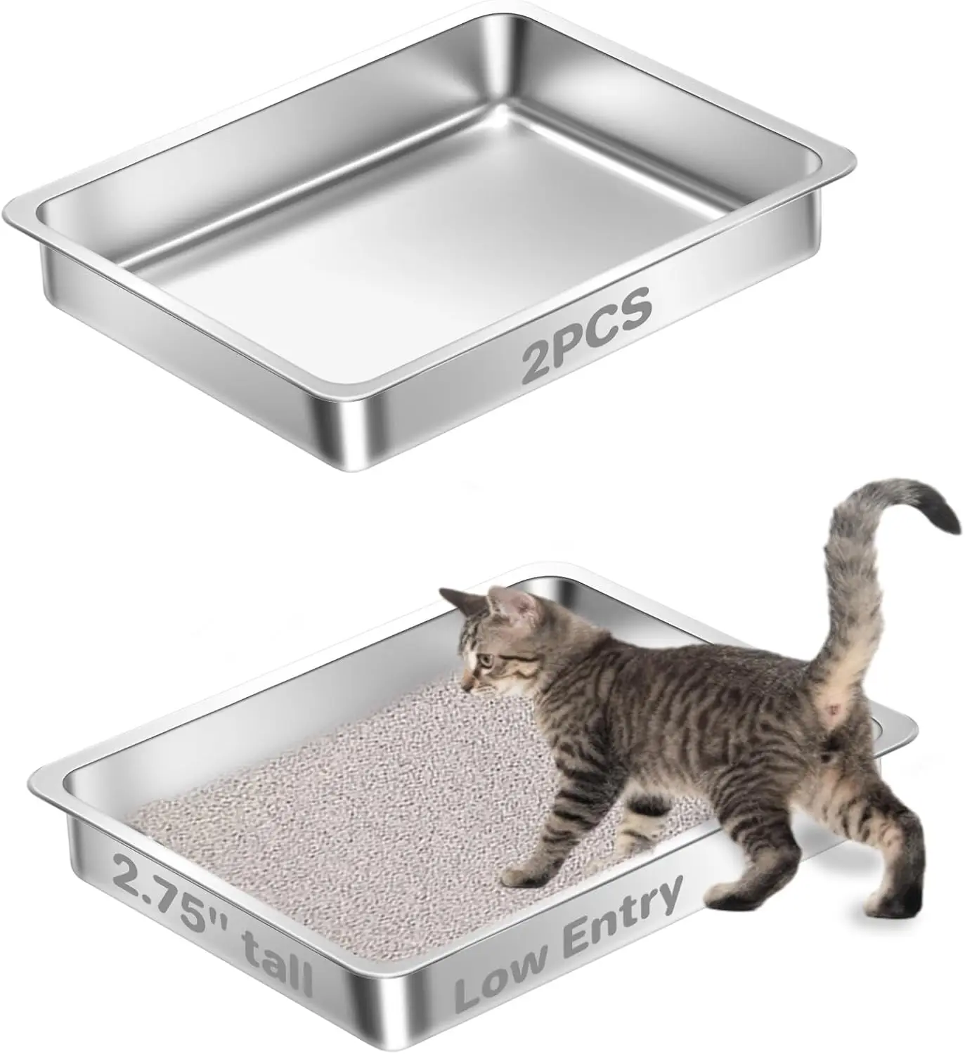 2 Pack Low Entry Stainless Steel Cat Litter Boxes, Metal Shallow Litter Box, 17.72'' Lx 13.78'' W x 2.76'' H
2 Pack Low Entry Stainless Steel Cat Litter Boxes, Metal Shallow Litter Box, 17.72'' Lx 13.78'' W x 2.76'' H