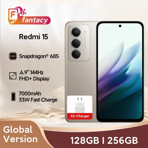Versão Global Smartphone Redmi 15 Snapdragon ®   685 50MP 6,9" Fino a 144 Hz Plataforma Móvel 33W Carregamento Rápido 7000mAh Bateria IP64