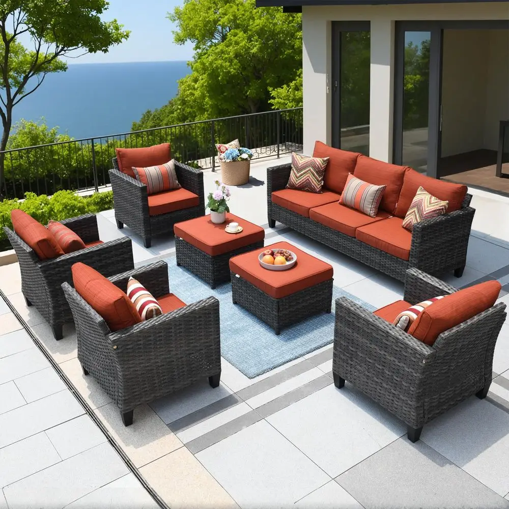 Patio Furniture Set, 7 Pieces Outdoor Wicker Sofa Couch with 4 Chairs, Ottomans and Comfy Cushions, All Weather High Back Ratta
Patio Furniture Set, 7 Pieces Outdoor Wicker Sofa Couch with 4 Chairs, Ottomans and Comfy Cushions, All Weather High Back Ratta