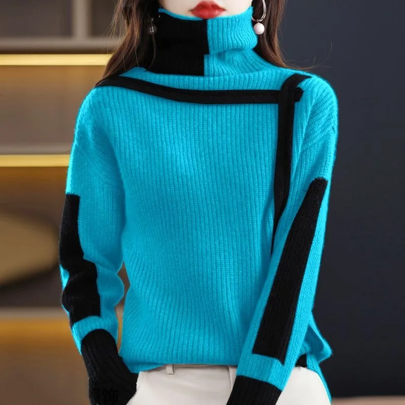 Women's Vintage Screw Thread Sweater High Neck Sweaters Autumn and Winter Loose Long Sleeve Patchwork Office Lady Knitted Tops
Women's Vintage Screw Thread Sweater High Neck Sweaters Autumn and Winter Loose Long Sleeve Patchwork Office Lady Knitted Tops
