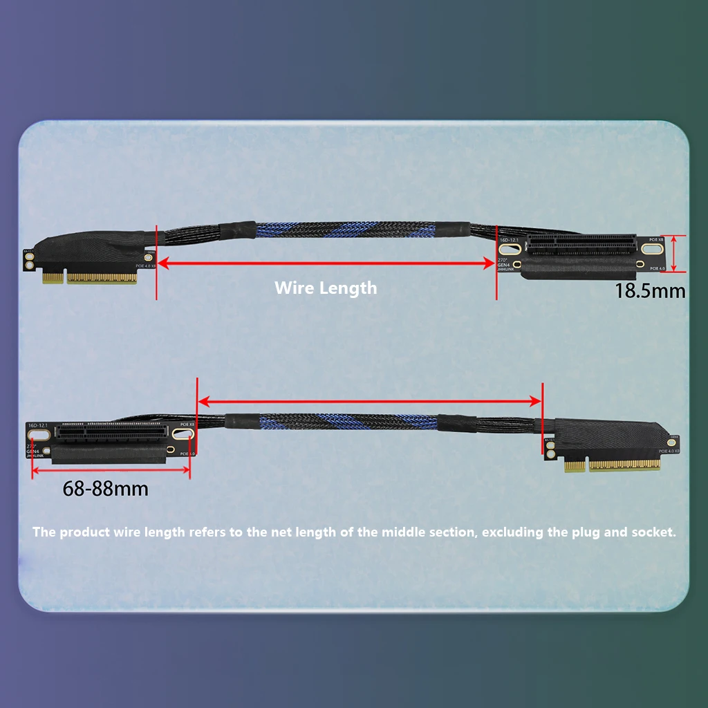 Slim Version PCIE 4.0 X8 Graphics Card Video GPU Extension Braided Mesh Bending Gen4 8X Riser Cable for AI Server Built-in