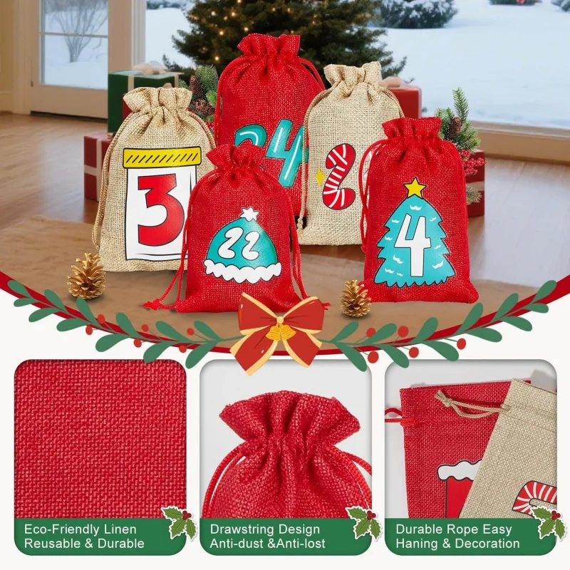 New 24Days Christmas Advent Calendar Gift Bags DIY Drawstring Bags Countdown Decor with Rope for Navidad Christmas Tree 
New 24Days Christmas Advent Calendar Gift Bags DIY Drawstring Bags Countdown Decor with Rope for Navidad Christmas Tree