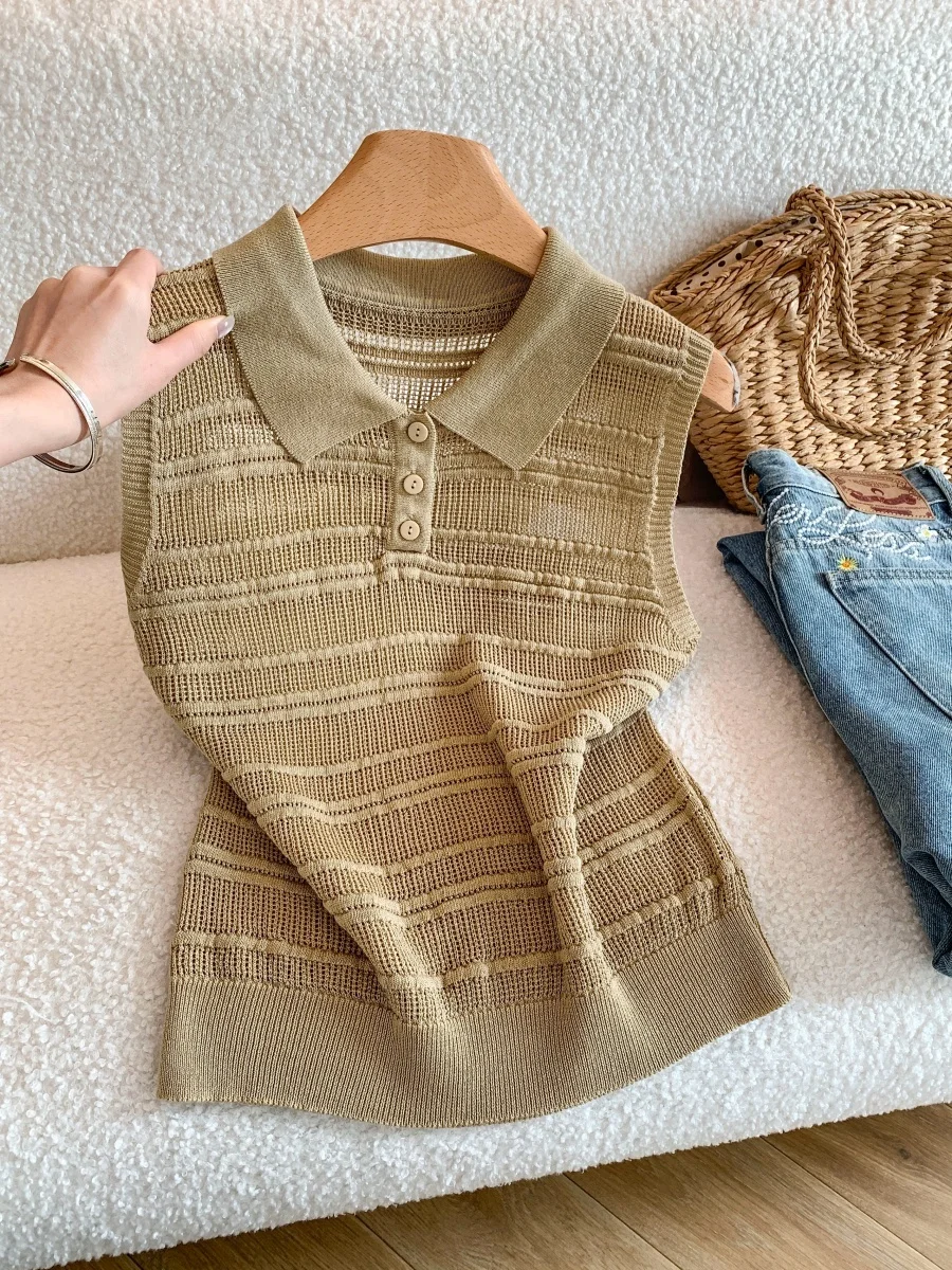 Khaki Thin Knitted Vest Women Summer New Style Slim Fit Hollow Collar Sleeveless Top Fashionable And Stylish Casual Wear
Khaki Thin Knitted Vest Women Summer New Style Slim Fit Hollow Collar Sleeveless Top Fashionable And Stylish Casual Wear