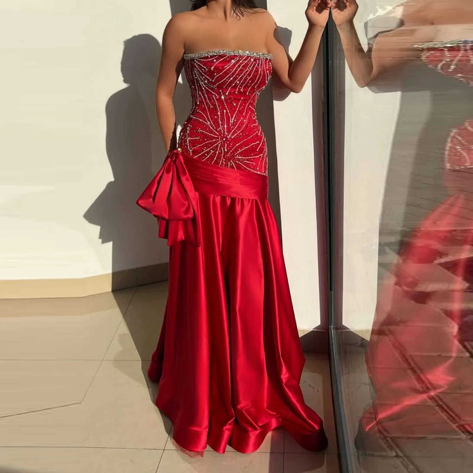 Luxury Beaded Red Mermaid Prom Dress Sexy Strapless Satin Mermaid Evening Gowns Ruched Women Formal Party Dress Robe De Soiree
Luxury Beaded Red Mermaid Prom Dress Sexy Strapless Satin Mermaid Evening Gowns Ruched Women Formal Party Dress Robe De Soiree