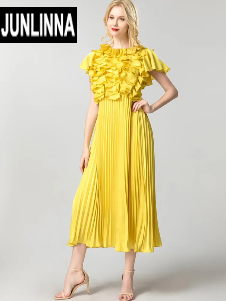 JUNLINNA Fashion Elegant Women Runway Dress O-Neck Short Sleeve Ruffles Pleated Vestidos Party Holiday Expansion Lady
JUNLINNA Fashion Elegant Women Runway Dress O-Neck Short Sleeve Ruffles Pleated Vestidos Party Holiday Expansion Lady