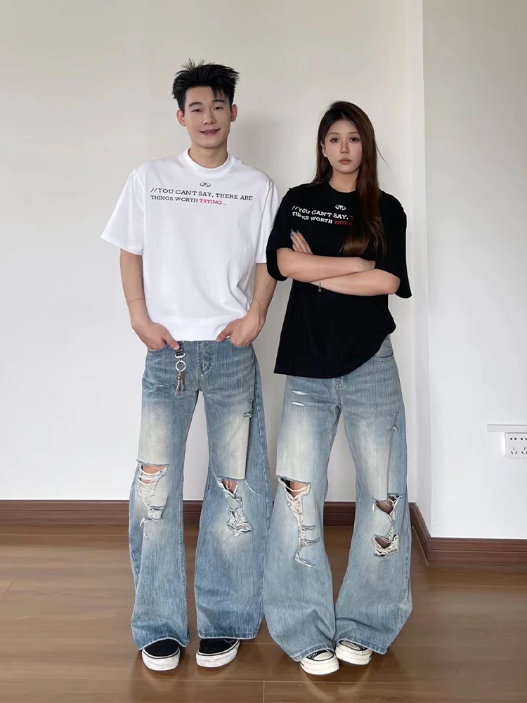 Light Blue Ripped Denim Pants Loose Wide Leg Jeans High Street Style for Men And Women Spring Summer Autumn Casual Wear
Light Blue Ripped Denim Pants Loose Wide Leg Jeans High Street Style for Men And Women Spring Summer Autumn Casual Wear
