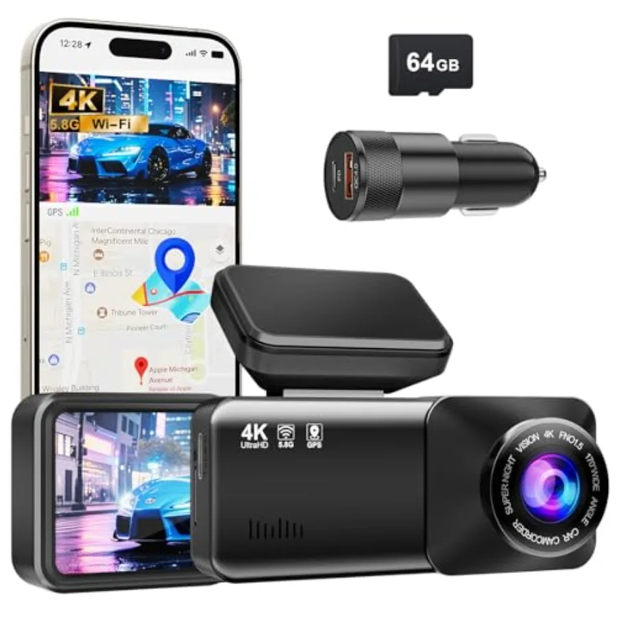 4K Dash Cam Front, Built-in 5.8G WiFi, Free 64GB Card and 48W A+C Car Charger Included, Dash Camera for Cars, Mini Dashcam with
4K Dash Cam Front, Built-in 5.8G WiFi, Free 64GB Card and 48W A+C Car Charger Included, Dash Camera for Cars, Mini Dashcam with