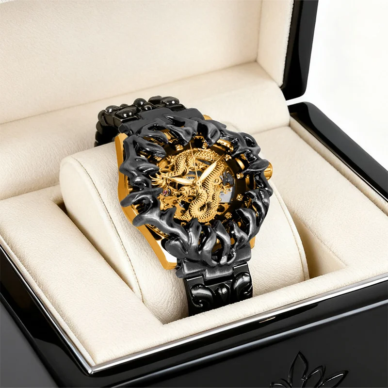 A men's yellow and black retro style classical irregular dragon patterned tourbillon mechanical watch
A men's yellow and black retro style classical irregular dragon patterned tourbillon mechanical watch