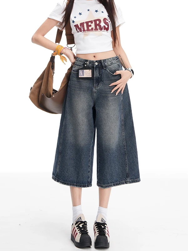 Retro Washed High Waist Wide Leg Seven-Foot Denim Jeans Women's Summer New Loose Straight Tube Pants Cotton Polyester Blend
Retro Washed High Waist Wide Leg Seven-Foot Denim Jeans Women's Summer New Loose Straight Tube Pants Cotton Polyester Blend