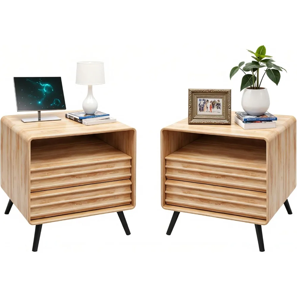 pair of 24-inch mid-century modern nightstands with charging station and drawers, fluted design wooden side tables
pair of 24-inch mid-century modern nightstands with charging station and drawers, fluted design wooden side tables