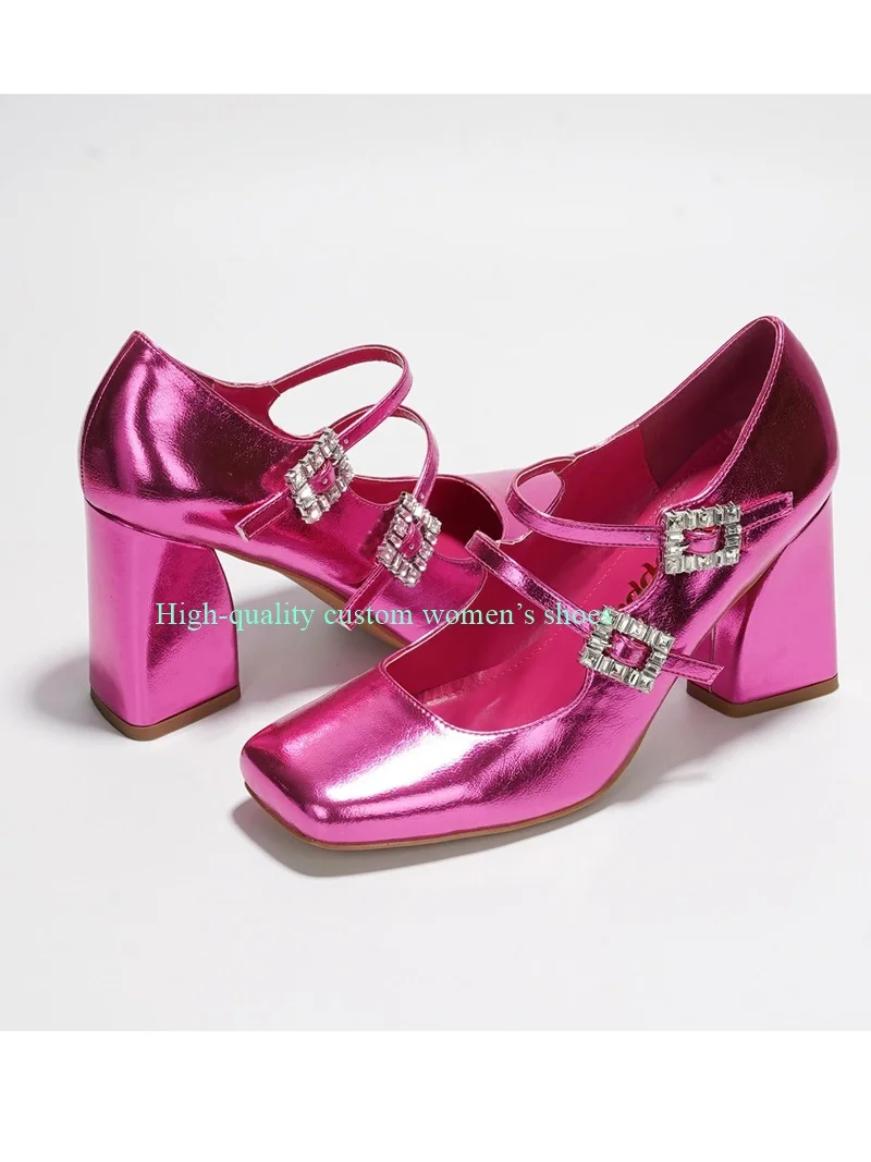 Patent Leather Material Asakuchi Instep Double-Buckle Belt Tapered Dress Shoes Pink Round Heels Footwear For Luxurious Women
Patent Leather Material Asakuchi Instep Double-Buckle Belt Tapered Dress Shoes Pink Round Heels Footwear For Luxurious Women