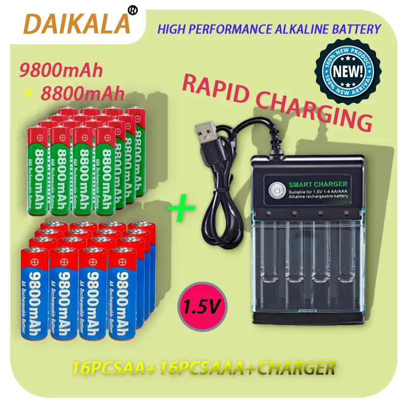 2025 Latest Smart Charger High Performance Rechargeable Batteries 1.5V AA 9800mAh + AAA 8800mAh for Various Electronic Devices
2025 Latest Smart Charger High Performance Rechargeable Batteries 1.5V AA 9800mAh + AAA 8800mAh for Various Electronic Devices