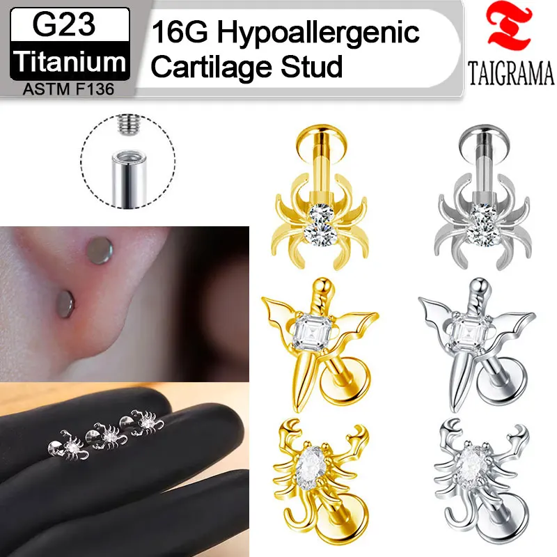 G23 Titanium Cartilage Stud Hypoallergenic Stud for Women Flat Back Helix Tragus Threaded Zircon Scorpions Earring Lip Piercing
G23 Titanium Cartilage Stud Hypoallergenic Stud for Women Flat Back Helix Tragus Threaded Zircon Scorpions Earring Lip Piercing