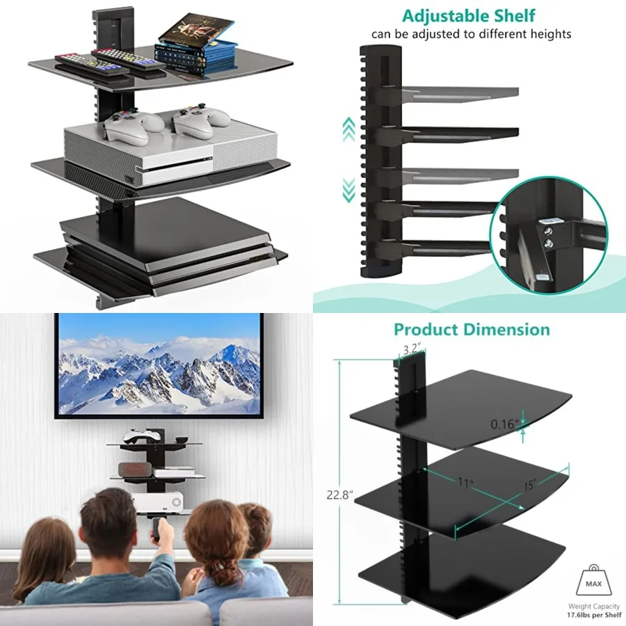 Floatg TV Shelf, Tier Glass Projector Shelf for DVD Players, Routers, Game Consoles, Cable Boes, Livg Room Decor Accessories, W
Floatg TV Shelf, Tier Glass Projector Shelf for DVD Players, Routers, Game Consoles, Cable Boes, Livg Room Decor Accessories, W