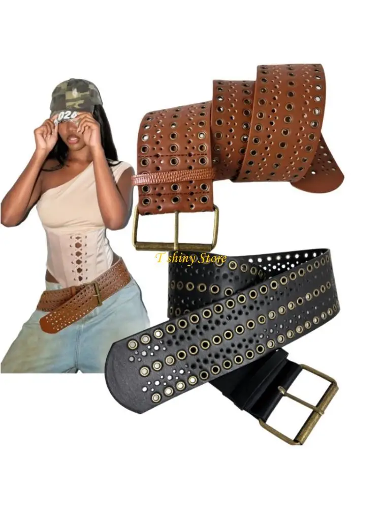 N58F Punk Waistband Wide Belt with Gothic Studded Eyelets Premium Faux Leather Unisex Accessory
N58F Punk Waistband Wide Belt with Gothic Studded Eyelets Premium Faux Leather Unisex Accessory