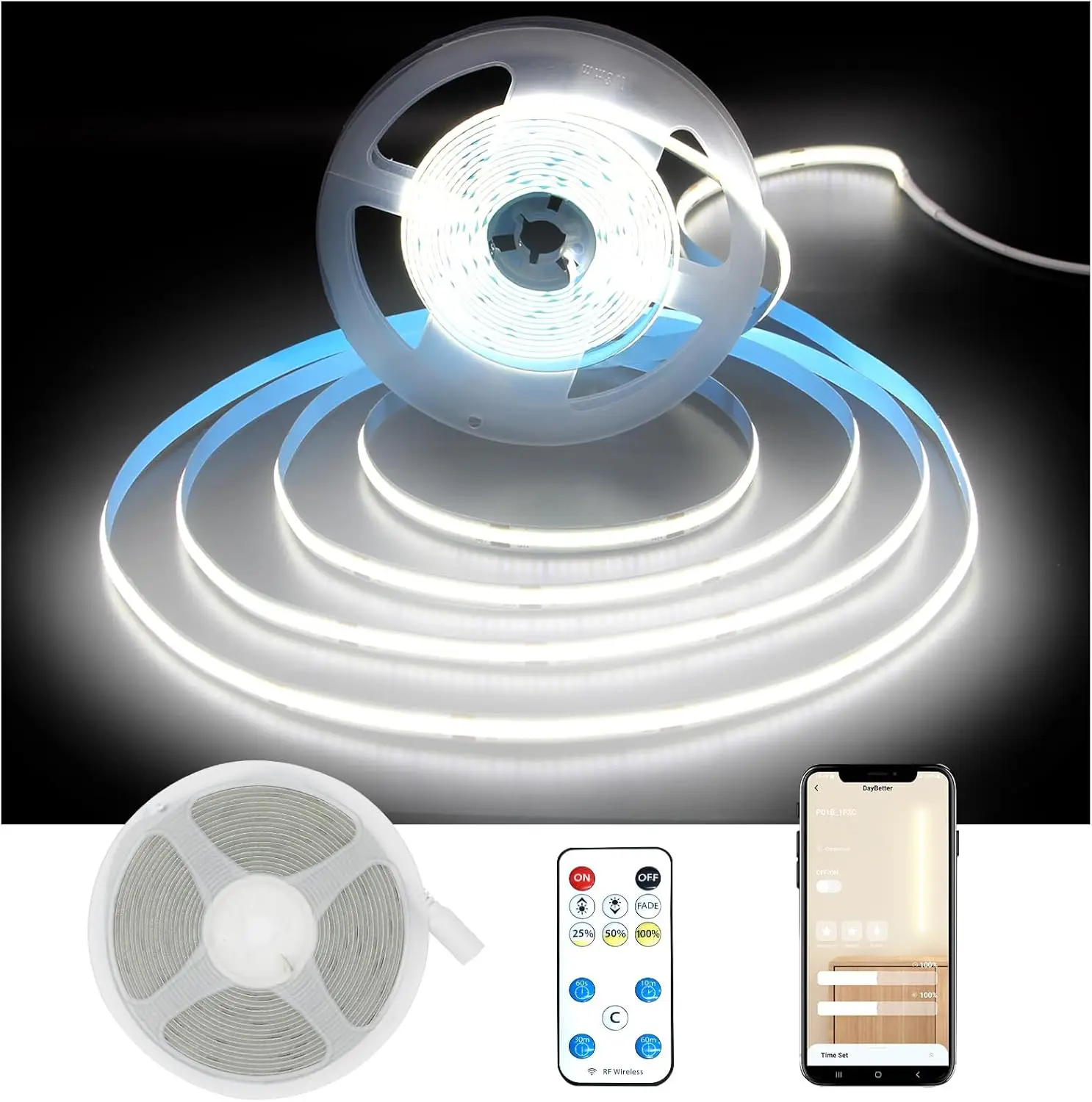 COB LED Strip Lights, 32.8ft 3200 LEDs Daylight White Dimmable with Remote & App, 6500K Indoor DIY Lighting
COB LED Strip Lights, 32.8ft 3200 LEDs Daylight White Dimmable with Remote & App, 6500K Indoor DIY Lighting