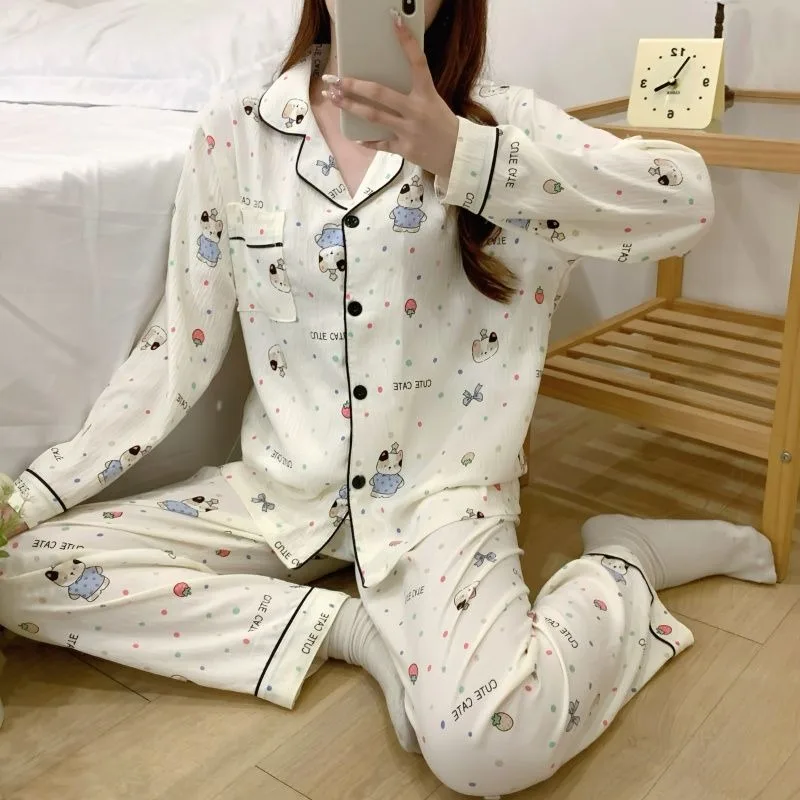 Sweet Cute Dot Cat Print 2 Pieces Women's Pajamas Set Button Lapel Neck Sleepwear Spring New Korean Style Kawaii Women's Pajamas
Sweet Cute Dot Cat Print 2 Pieces Women's Pajamas Set Button Lapel Neck Sleepwear Spring New Korean Style Kawaii Women's Pajamas