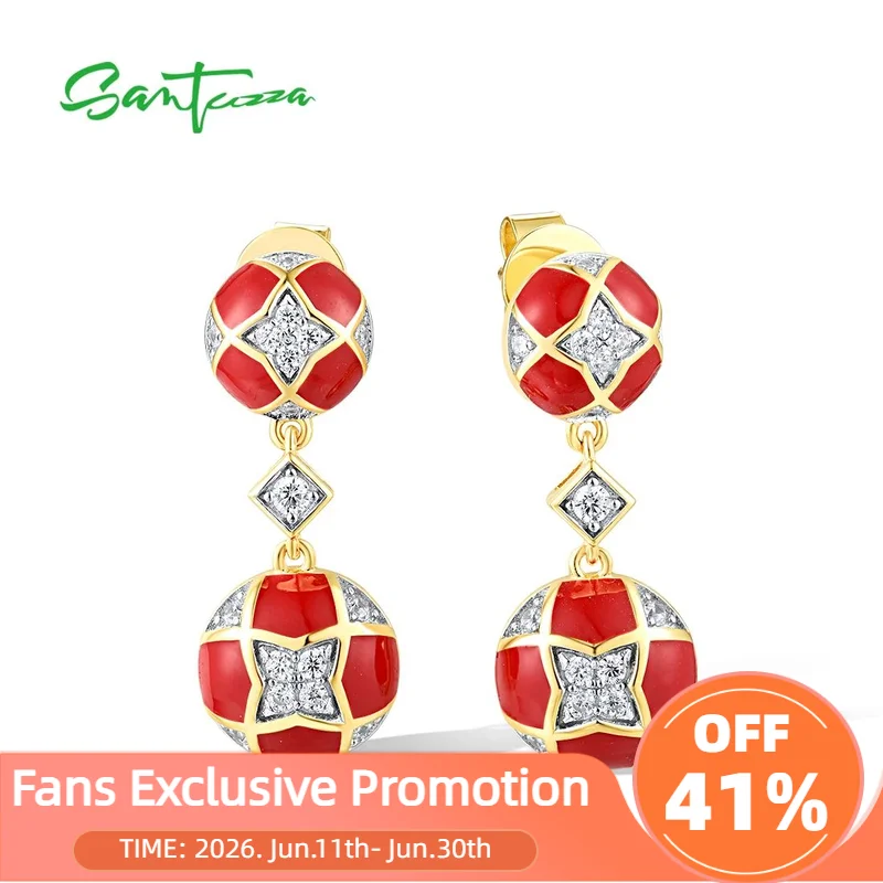SANTUZZA Real 925 Sterling Silver Dangling Earrings For Women Sparkling White CZ Red Round Enamel Delicate Gifts Fine Jewelry
SANTUZZA Real 925 Sterling Silver Dangling Earrings For Women Sparkling White CZ Red Round Enamel Delicate Gifts Fine Jewelry