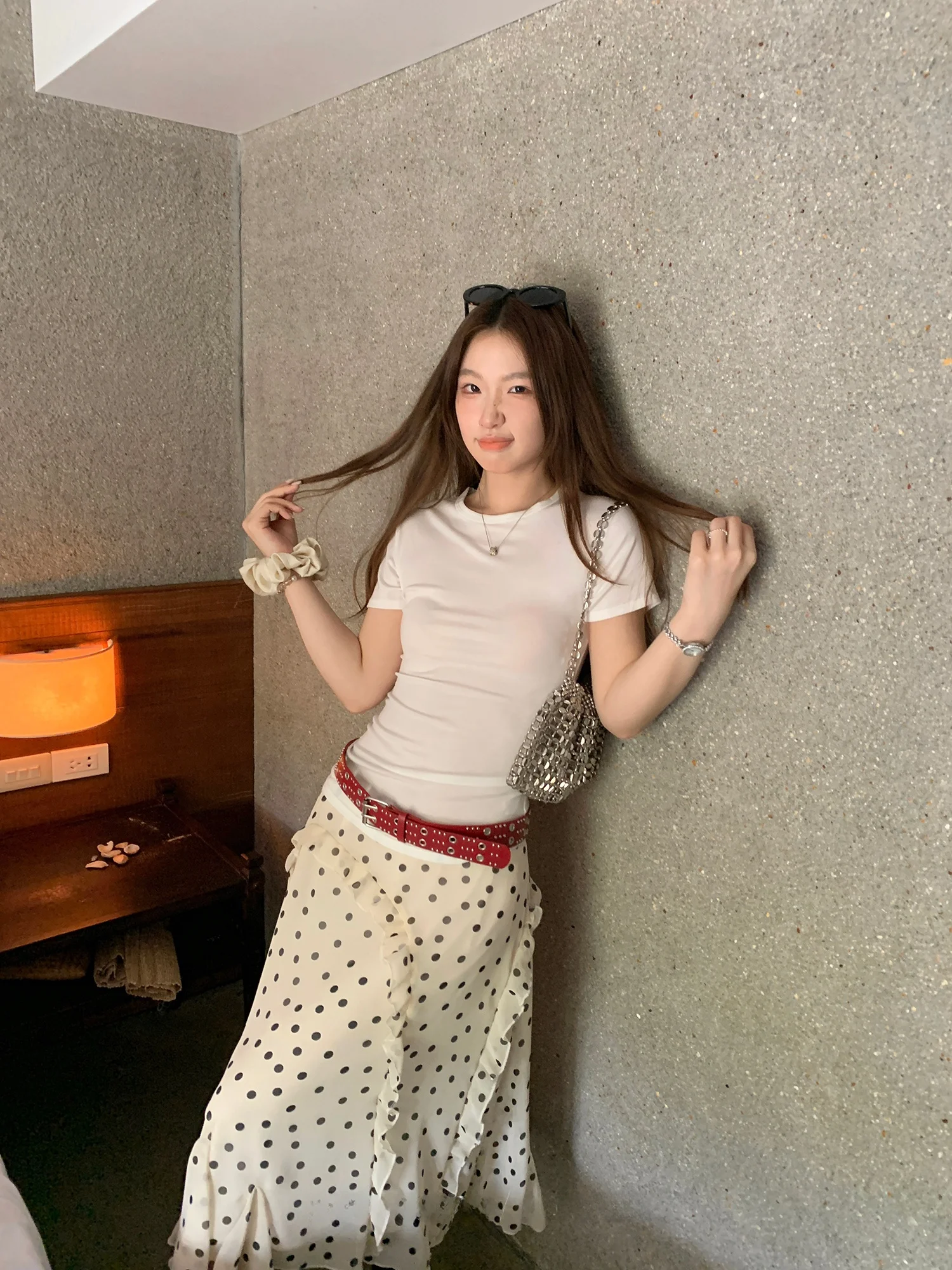 Spring Season Polka Dot A-Line Midi Skirt Women's Asymmetrical Design Sensation Long Skirt Peach Color High Waist Print Fabric
Spring Season Polka Dot A-Line Midi Skirt Women's Asymmetrical Design Sensation Long Skirt Peach Color High Waist Print Fabric
