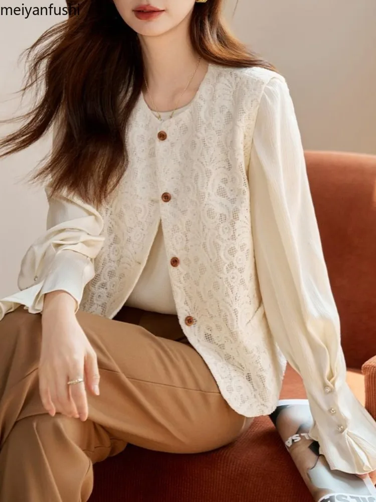 Chic Korean-Inspired Lace Vest for Women-Sleeveless Round Neck with Hollow-Out Design, Perfect for Spring & Fall All-match Daily
Chic Korean-Inspired Lace Vest for Women-Sleeveless Round Neck with Hollow-Out Design, Perfect for Spring & Fall All-match Daily